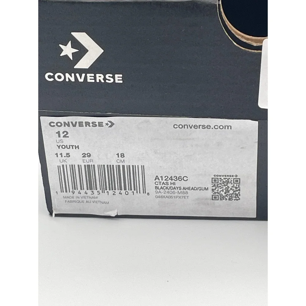 Converse Chuck Taylor All Star High Top Youth 12 Black Plaid Lining A12436C Gum